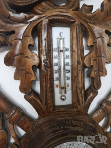 Стар резбован барометър и термометър от около 1890година, снимка 3 - Антикварни и старинни предмети - 53603966