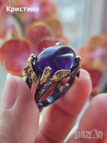 Красив сребърен пръстен с Аметист, снимка 4 - Пръстени - 52378707