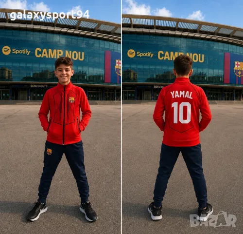 New Футболен спортен анцуг Ламин Ямал Барселона цвят Червен, Анцуг с дълъг ръкав Lamine Yamal