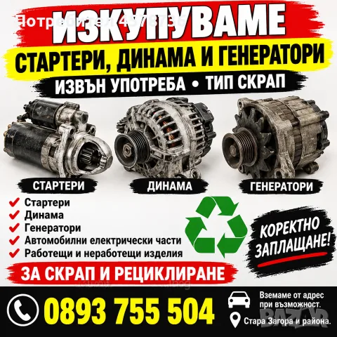 Изкупуваме стартери,динама и генератори