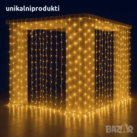 Професионални външни завеси коледни лампички  6м х 2м с ФЛАШ ЕФЕКТ най висок клас, снимка 3 - Лед осветление - 52666632