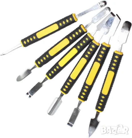 6 броя стоманени лостчета с 12 различни накрайника за ремонт на електроника