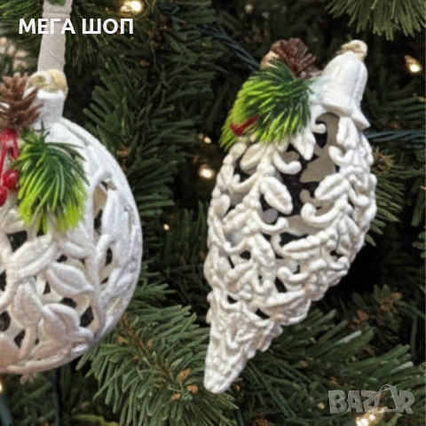 Коледни играчки за елха „Winter White Elegance“ – луксозни висящи декорации с натурален завършек и с, снимка 8 - Декорация за дома - 52586380