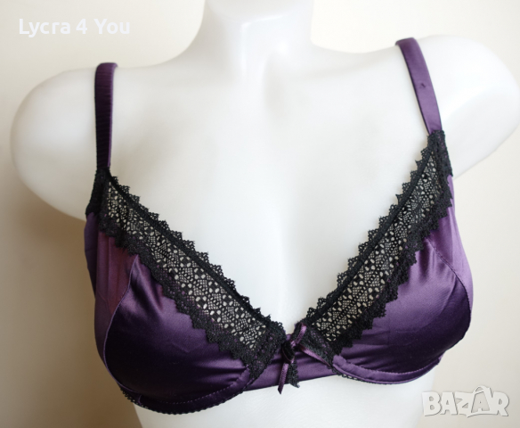 75С размер лилав сатенен сутиен с черна дантела с меки чашки, снимка 3 - Бельо - 36255998