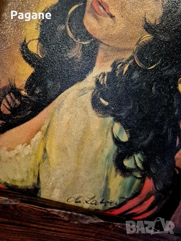 Ретро портрет на девойка – Мирко Лалович (M. Lalovic), Югославия – Винтидж, снимка 7 - Картини - 53570527