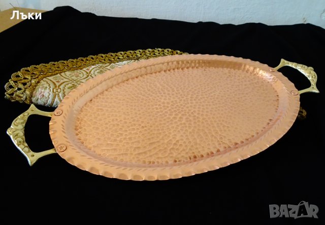 Меден поднос,плато,ръчно кован 36 см. , снимка 6 - Антикварни и старинни предмети - 35997661