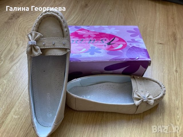 Чисто нови Бежови Обувки с панделка 34 номер, снимка 2 - Детски обувки - 41662516