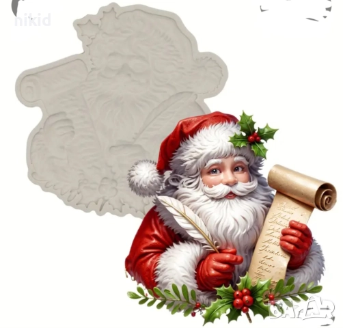Дядо Коледа с писмо плитък силиконов молд форма фондан декор