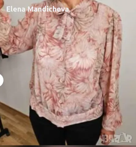 8 лева блуза риза загадъчно прозрачна с флорален мотив розови цветя размер L / XL, снимка 4 - Ризи - 48674661