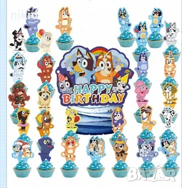 12 бр Блуи и Бинго Bluey and Bingo Чили и Бандит къси картонени топери топер за торта мъфин, снимка 3 - Други - 47682786