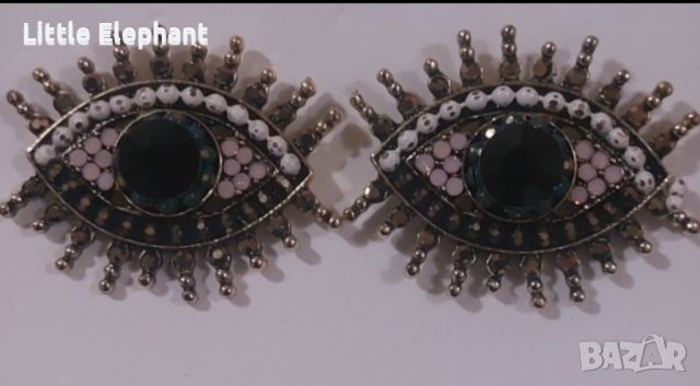 Сребърни обеци с кристали "Devils's eyes,Gold,масивен модел/нови