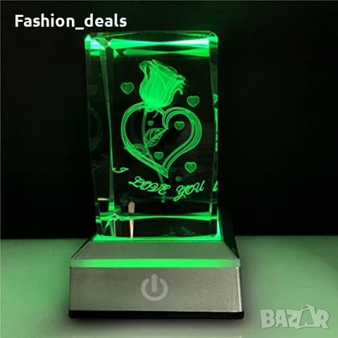 Нова 3D роза и сърце Кристал Многоцветна нощна светлина/Декорация Подарък