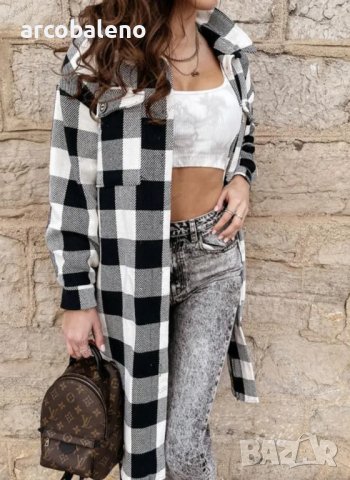 Дамско дълго карирано яке (риза), 4цвята, снимка 15 - Якета - 41809936