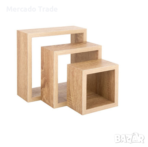 Комплект декоративни рафтове Mercado Trade, За стена, 3бр., Квадрат, Бежов, снимка 2 - Декорация за дома - 44602685