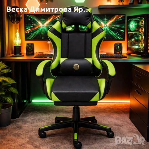 Ергономичен геймърски стол с масажна функция и поставка за крака, PU е, снимка 3 - Столове - 53857824