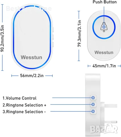 Безжичен звънец Wesstun 39 мелодии, 300 метра, снимка 3 - Други - 48358182