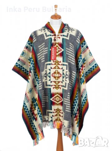 Автентичнo еквадорско унисекс вълнено пончо с геометрични фигури, различни цветове, снимка 6 - Пуловери - 35847465