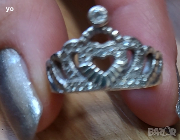 Сребърен пръстен коронка с цирконии , снимка 4 - Пръстени - 53377980