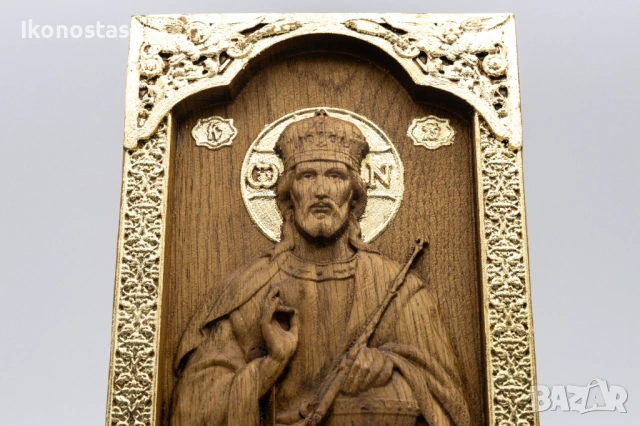 Релефна икона на Исус Христос Вседържител от масивен дъб, снимка 5 - Икони - 53223131