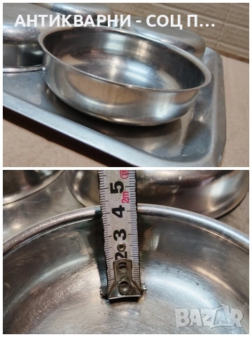 Комплект Стар Соц Хром Сервиз, Хром Десертни Купички 6 Броя + Хром Поднос. / НОМЕР 1612., снимка 7 - Антикварни и старинни предмети - 53670621