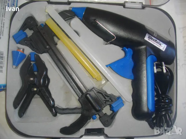 НОВ Немски ЕЛЕКТРИЧЕСКИ ПИСТОЛЕТ ПЪЛЕН КОМПЛЕКТ ЗА ЛЕПЕНЕ С ПРЪЧКИ СИЛИКОН ф11мм WESTFALIA FL-528 