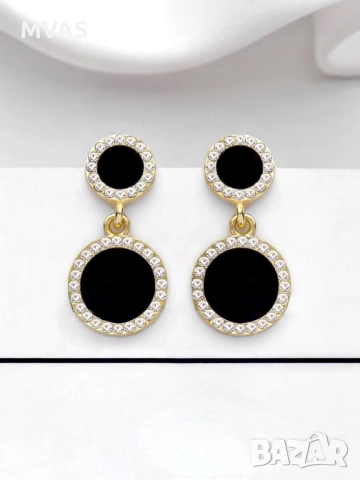 Нови кръгли обеци черно със златно, снимка 2 - Обеци - 53085457