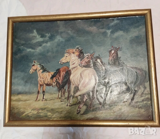 Картина маслени бои „Коне в гръмотевична буря", снимка 2 - Декорация за дома - 53634664