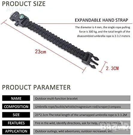 Тактическа гривна за оцеляване 5-в-1 - Вашият спасителен комплект на китката, снимка 3 - Палатки - 53427927