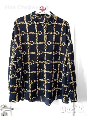 Нова черна елегантна риза златни синджири барок бароков стил , снимка 5 - Ризи - 42638328