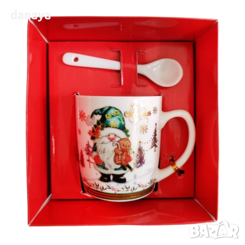 6240 Коледна чаша с лъжичка Merry Christmas в подаръчна кутия, снимка 7 - Чаши - 52120793