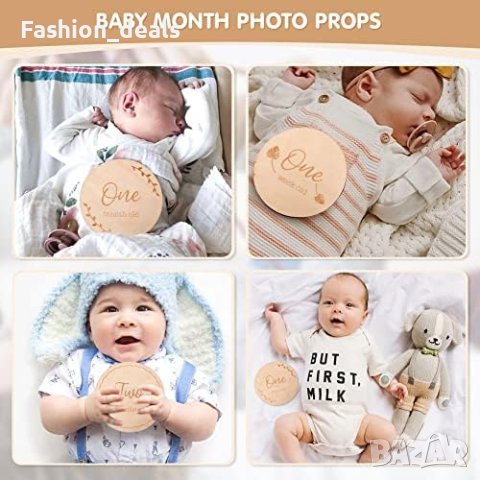 Нови 14 броя кръгли дървени месечни карти за бебе/Снимки Поводи, снимка 2 - Други - 41614492