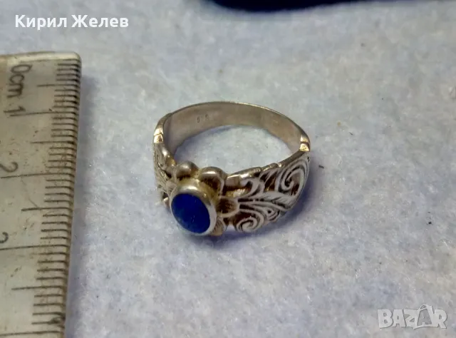 СТАРИНЕН АР НУВО ФЛОРАЛЕН СКЪПОЦЕНЕН СРЕБЪРЕН ПРЪСТЕН СРЕБРО ВИСОКА ПРОБА с ШЛИФОВАН ЛАЗУРИТ 25290, снимка 9 - Антикварни и старинни предмети - 49886234