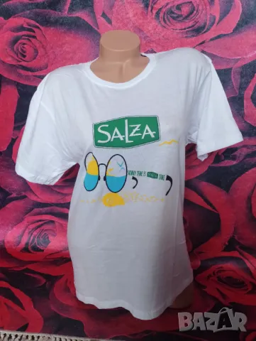 Нова Бяла дамска тениска с рекламен надпис на марка солети М, снимка 1