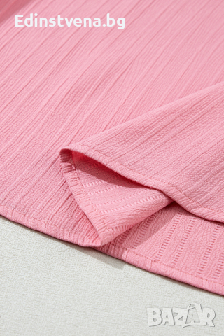 Дамска блуза в розов цвят, с широки ръкави и ефектна текстура, снимка 6 - Тениски - 44761653
