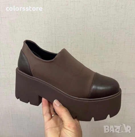 Обувки на платформа - кафяв неопрен и кожа - NPR22 