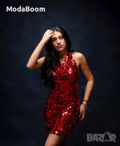 Червена дамска къса рокля , снимка 3 - Рокли - 48371617