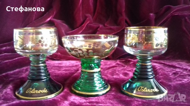 Прекрасни кристални чаши със злато и зелено, снимка 3 - Чаши - 41245921