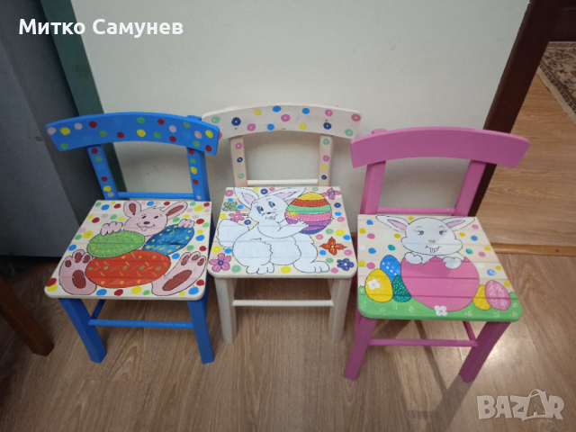 Рисувани дървени детски столчета, снимка 6 - Столове - 36334894