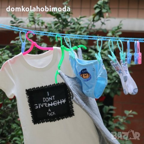 Въже за простиране с примки за закачалки метални куки в края, 5м.