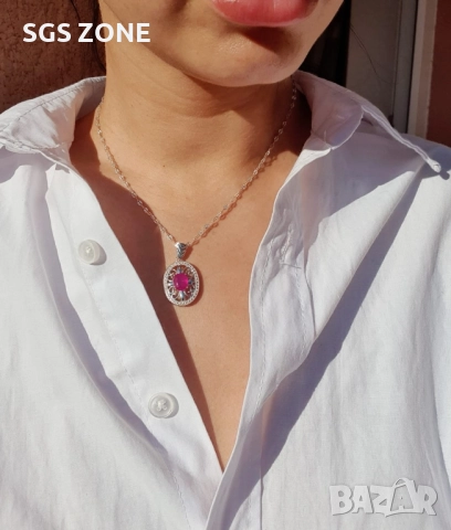 СРЕБЪРНА ВИСУЛКА 925 СЪС САПФИР ИЛИ РУБИН, снимка 3 - Колиета, медальони, синджири - 52366172