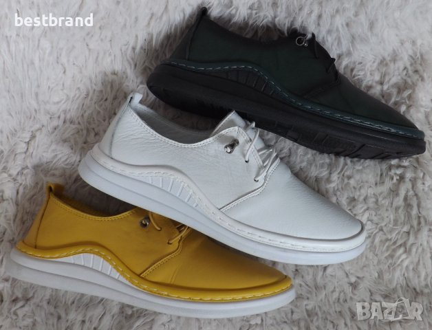Обувки, естествена кожа, бели, зелени и жълти, код 190/ББ1/68, снимка 3 - Дамски ежедневни обувки - 40497329