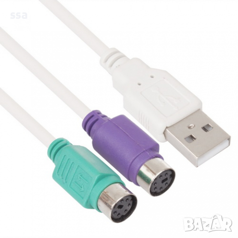 Преходник USB M / 2хPS2 F , 20 см, за мишка и клавиатура с PS/2 порт