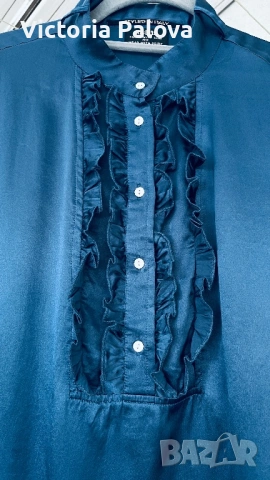 Винтидж синя копринена блуза RA-RE - италиански лукс от 90-те, снимка 4 - Блузи с дълъг ръкав и пуловери - 53032685