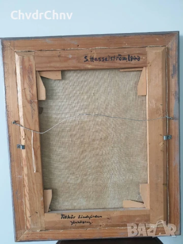 Haselstrom 48х40см/стара картина масло върху платно/натюрморт-цветя-свещник-книги/1943/дървена рамка, снимка 7 - Картини - 50823616