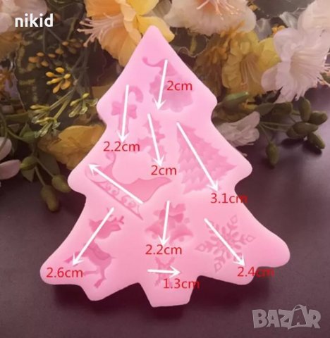 Коледен елха с елен снежинка шейна имел камбанки силиконов молд форма фондан, снимка 4 - Форми - 34727716