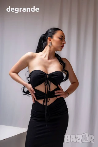 Черна рокля с връзки, снимка 4 - Рокли - 50897195