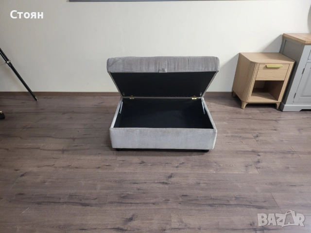 Бежова табуретка от плат с функция ракла, снимка 7 - Дивани и мека мебел - 53868748