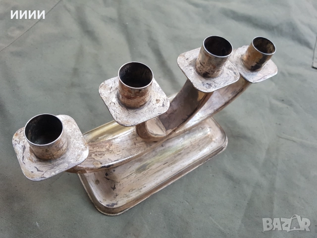 Посребрен свещник четворка, снимка 2 - Антикварни и старинни предмети - 52223154