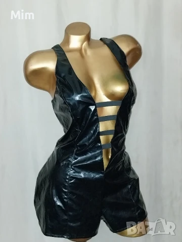 Finesse NOIR Черен къс гащеризон от лак / винил /, снимка 5 - Гащеризони - 51199126