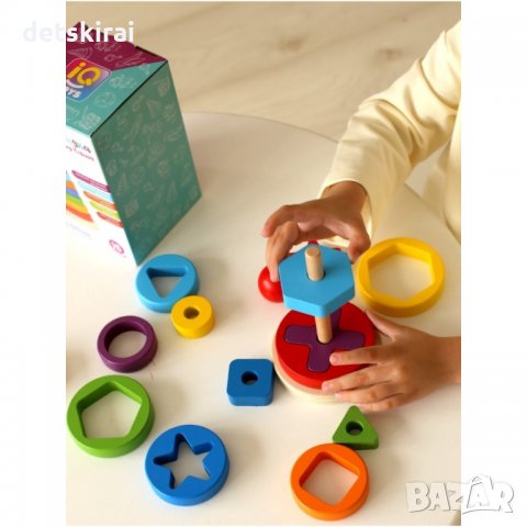 Сортер дървена кула ринг с геометрични форми  , снимка 2 - Образователни игри - 35762715